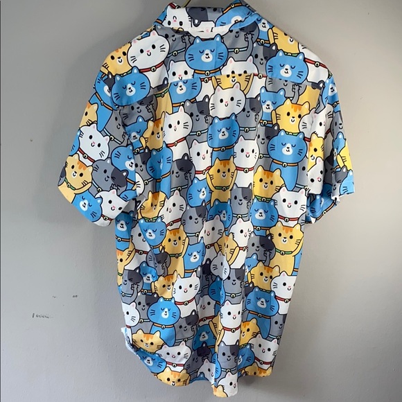 Blue and Yellow Casual Button Down Shirt with Playful Print - Picture 7 of 9